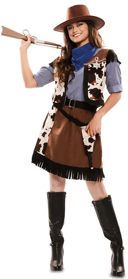 Disfraz de Vaquera Estampado Vaca para Mujer Vaquero EuroCarnavales